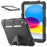 For iPad 10th Gen 10.9 2022 Rugged Silicone Hard PC Tablet Case with Holder(Black)