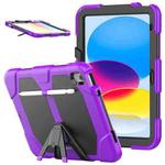 For iPad 10th Gen 10.9 2022 Rugged Silicone Hard PC Tablet Case with Holder(Purple)