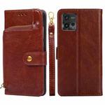 For Motorola Moto G72 4G Zipper Bag Leather Phone Case(Brown)