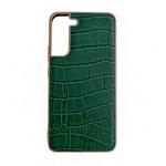 For Samsung Galaxy S21 5G Crocodile Texture Genuine Leather Electroplating Phone Case(Dark Green)