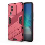 For vivo iQOO Neo7 Punk Armor 2 in 1 PC + TPU Phone Case with Invisible Holder(Light Red)
