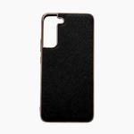 For Samsung Galaxy S22 5G Nano Electroplating Cross Texture Genuine Leather Phone Case(Black)