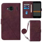 For Kyocera Qua Phone QX KYV42 Crossbody 3D Embossed Flip Leather Phone Case(Wine Red)