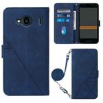 For Kyocera Qua Phone QX KYV42 Crossbody 3D Embossed Flip Leather Phone Case(Blue)