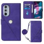 For Motorola Moto Edge 30 Pro / Edge+ 2022 Crossbody 3D Embossed Flip Leather Phone Case(Purple)