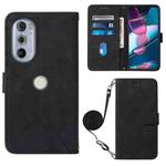 For Motorola Moto Edge 30 Pro / Edge+ 2022 Crossbody 3D Embossed Flip Leather Phone Case(Black)