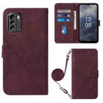 For Nokia G60 5G Crossbody 3D Embossed Flip Leather Phone Case(Wine Red)