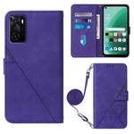 For OPPO A55S 5G CPH2309 JP Edition Crossbody 3D Embossed Flip Leather Phone Case(Purple)