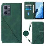 For OPPO Reno7 A JP Edition Crossbody 3D Embossed Flip Leather Phone Case(Dark Green)