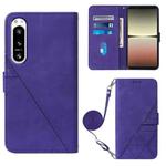 For Sony Xperia 5 IV Crossbody 3D Embossed Flip Leather Phone Case(Purple)