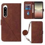 For Sony Xperia 5 IV Crossbody 3D Embossed Flip Leather Phone Case(Brown)