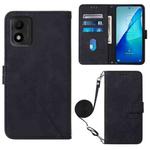 For TCL 303 Crossbody 3D Embossed Flip Leather Phone Case(Black)