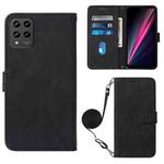 For T-Mobile Revvl 6 Pro 5G Crossbody 3D Embossed Flip Leather Phone Case(Black)