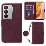 For ZTE Axon 40 Ultra Crossbody 3D Embossed Flip Leather Phone Case(Wine Red)