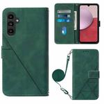 For Samsung Galaxy A14 5G Crossbody 3D Embossed Flip Leather Phone Case(Dark Green)