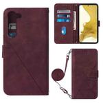 For Samsung Galaxy S23 5G Crossbody 3D Embossed Flip Leather Phone Case(Wine Red)