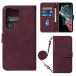 For Samsung Galaxy S23 Ultra 5G Crossbody 3D Embossed Flip Leather Phone Case(Wine Red)