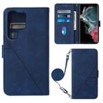 For Samsung Galaxy S23 Ultra 5G Crossbody 3D Embossed Flip Leather Phone Case(Blue)
