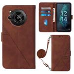 For Sharp Aquos R7 / P7 Crossbody 3D Embossed Flip Leather Phone Case(Brown)