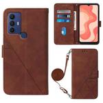 For Sharp Aquos V6 Plus / V6 Crossbody 3D Embossed Flip Leather Phone Case(Brown)