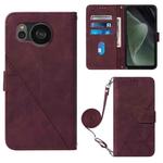 For Sharp Aquos Sense7 Plus Crossbody 3D Embossed Flip Leather Phone Case(Wine Red)