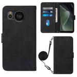 For Sharp Aquos Sense7 Plus Crossbody 3D Embossed Flip Leather Phone Case(Black)