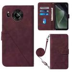 For Sharp Aquos Sense7 SH-V48 Crossbody 3D Embossed Flip Leather Phone Case(Wine Red)