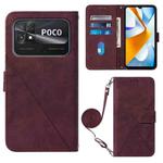 For Xiaomi Poco C40 Global Crossbody 3D Embossed Flip Leather Phone Case(Wine Red)