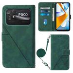 For Xiaomi Poco C40 Global Crossbody 3D Embossed Flip Leather Phone Case(Dark Green)