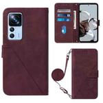 For Xiaomi 12T / 12T Pro / Redmi K50 Ultra Crossbody 3D Embossed Flip Leather Phone Case(Wine Red)