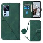 For Xiaomi 12T / 12T Pro / Redmi K50 Ultra Crossbody 3D Embossed Flip Leather Phone Case(Dark Green)