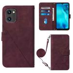 For UMIDIGI C1 Crossbody 3D Embossed Flip Leather Phone Case(Wine Red)