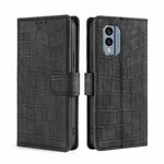 For Nokia X30 5G Skin Feel Crocodile Magnetic Clasp Leather Phone Case(Black)