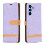 For Samsung Galaxy A54 5G Color Block Denim Texture Leather Phone Case(Purple)