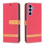 For Samsung Galaxy A54 5G Color Block Denim Texture Leather Phone Case(Red)