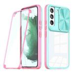 For Samsung Galaxy S22 5G 360 degree Full Coverage Sliding Camshield Phone Case(Sky Blue+Pink)