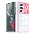 For Samsung Galaxy S22 Ultra 5G 360 degree Full Coverage Sliding Camshield Phone Case(Pink+Blue)