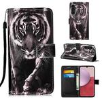 For Samsung Galaxy A14 5G Colored Drawing Pattern Plain Weave Leather Phone Case(Black And White Tiger)