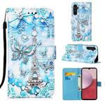 For Samsung Galaxy A14 5G Colored Drawing Pattern Plain Weave Leather Phone Case(Tower Butterfly)