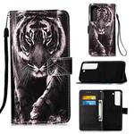 For Samsung Galaxy S23 5G Colored Drawing Pattern Plain Weave Leather Phone Case(Black And White Tiger)