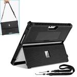 For Microsoft Surface Pro 8 Striped Hollow Tablet Case with Holder Cover and Shoulder Strap(Black)