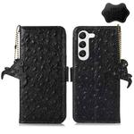 For Samsung Galaxy S23 5G Ostrich Pattern Genuine Leather RFID Phone Case(Black)