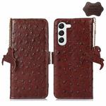 For Samsung Galaxy S23+ 5G Ostrich Pattern Genuine Leather RFID Phone Case(Coffee)