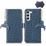 For Samsung Galaxy S23+ 5G Ostrich Pattern Genuine Leather RFID Phone Case(Blue)