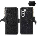 For Samsung Galaxy S23+ 5G Ostrich Pattern Genuine Leather RFID Phone Case(Black)