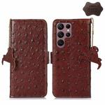 For Samsung Galaxy S23 Ultra 5G Ostrich Pattern Genuine Leather RFID Phone Case(Coffee)