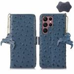 For Samsung Galaxy S23 Ultra 5G Ostrich Pattern Genuine Leather RFID Phone Case(Blue)