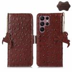 For Samsung Galaxy S22 Ultra 5G Ostrich Pattern Genuine Leather RFID Phone Case(Coffee)