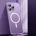 For iPhone 14 Pro Spring Buckle Metal Frosted Magsafe Phone Case(Deep Purple)