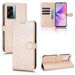 For OPPO A57 5G Honeycomb Dot Texture Leather Phone Case(Gold)